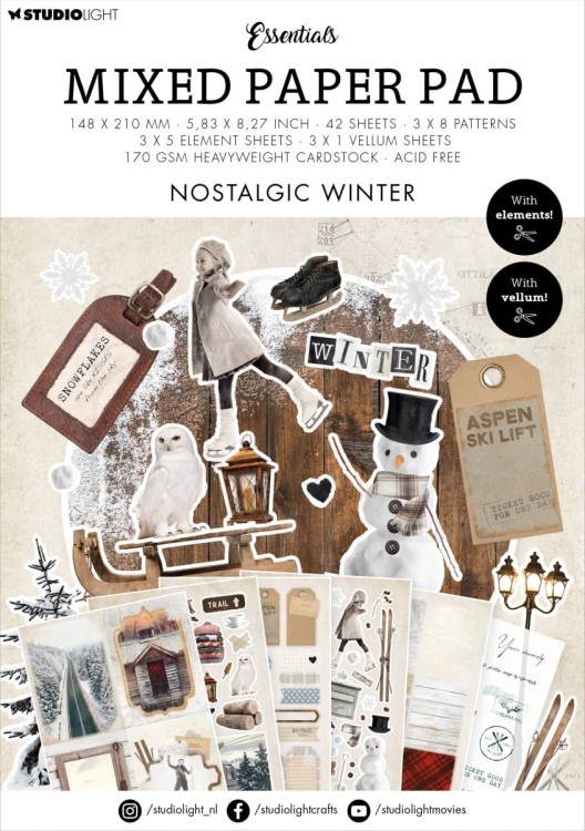 Zestaw papierów do scrapbookingu A5 Nostalgic Winter 42 arkusze SL-ES-MPP28 StudioLight