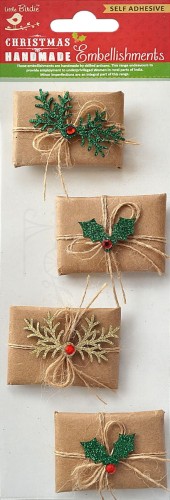 Ozdoby papierowe samoprzylepne prezenty Christmas Sticker Embellishments 4 szt CR76130 Little Birdie