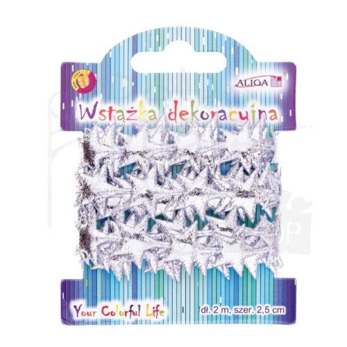 Taśma gwiazdki srebrne 2.5cmx2m TCX-0605 Aliga