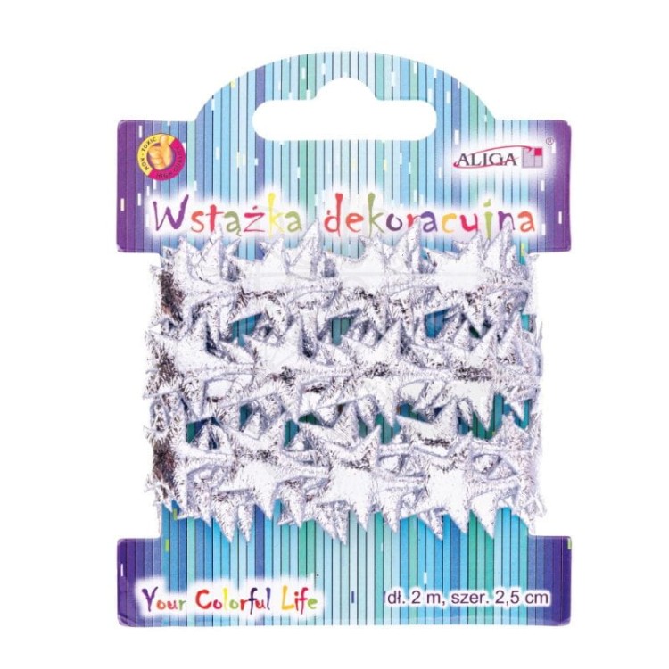 Taśma gwiazdki srebrne 2.5cmx2m TCX-0605 Aliga