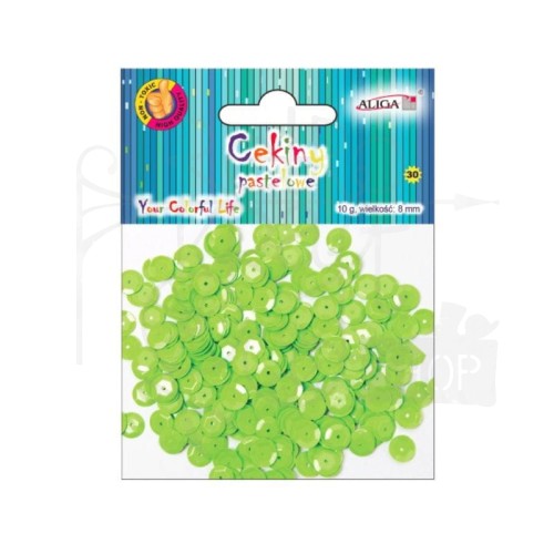 Cekiny okrągłe pastelowe jasna zieleń 8mm 10g WMT-105 Aliga