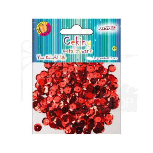 Cekiny okrągłe metalizowane czerwone 8mm 10g MT-6588 Aliga