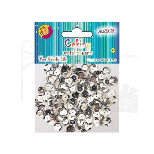 Cekiny okrągłe metalizowane srebrne 8mm 10g MT-6587 Aliga
