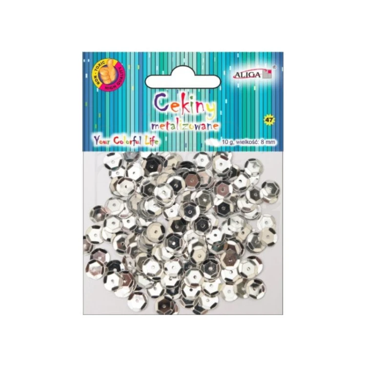 Cekiny okrągłe metalizowane srebrne 8mm 10g MT-6587 Aliga