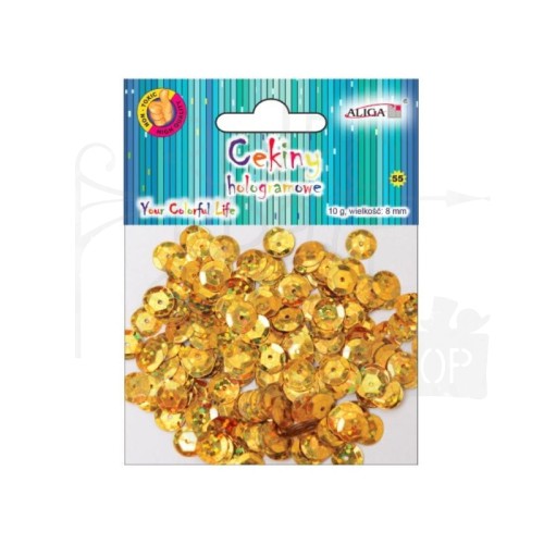 Cekiny okrągłe hologramowe złote 8mm 10g MT-6597 Aliga