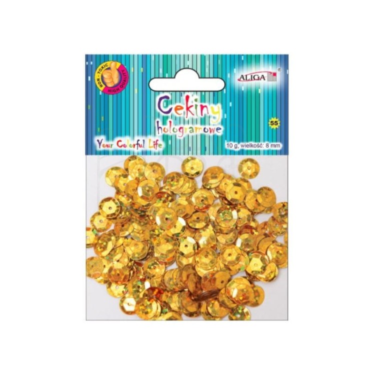 Cekiny okrągłe hologramowe złote 8mm 10g MT-6597 Aliga