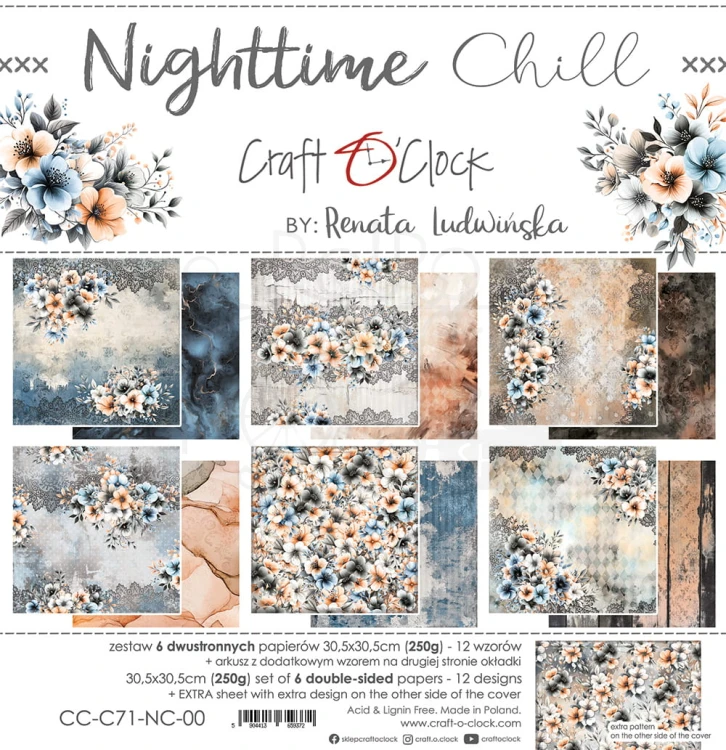 Zestaw papierów do scrapbookingu 30x30 Nighttime Chill CC-C71-NC-00 Craft O'Clock
