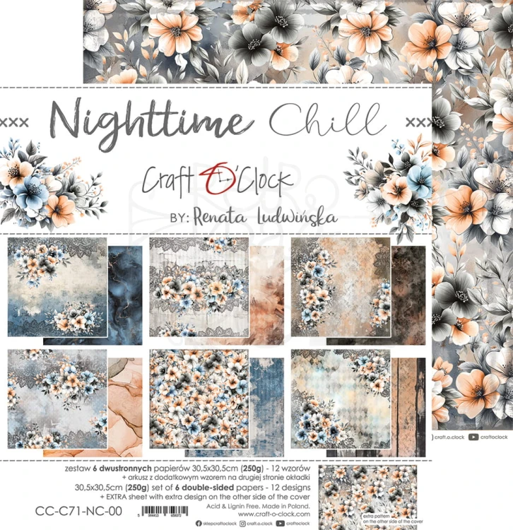 Zestaw papierów do scrapbookingu 30x30 Nighttime Chill CC-C71-NC-00 Craft O'Clock