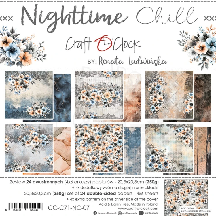 Zestaw papierów do scrapbookingu 20x20 Nighttime Chill CC-C71-NC-07 Craft O'Clock