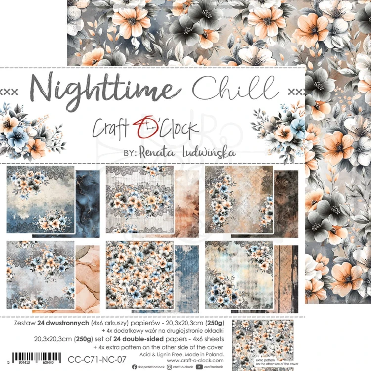 Zestaw papierów do scrapbookingu 20x20 Nighttime Chill CC-C71-NC-07 Craft O'Clock