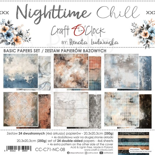 Zestaw papierów do scrapbookingu 20x20 Nighttime Chill Basic CC-C71-NC-08 Craft O'Clock
