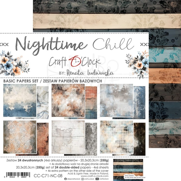 Zestaw papierów do scrapbookingu 20x20 Nighttime Chill Basic CC-C71-NC-08 Craft O'Clock