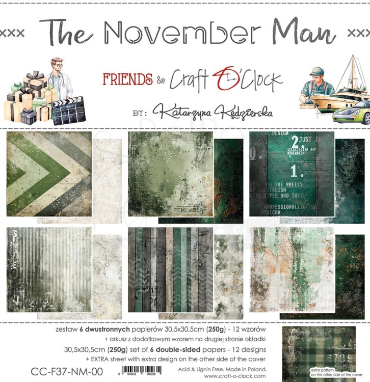 Zestaw papierów do scrapbookingu 30x30 The November Man CC-F37-NM-00 Craft O'Clock