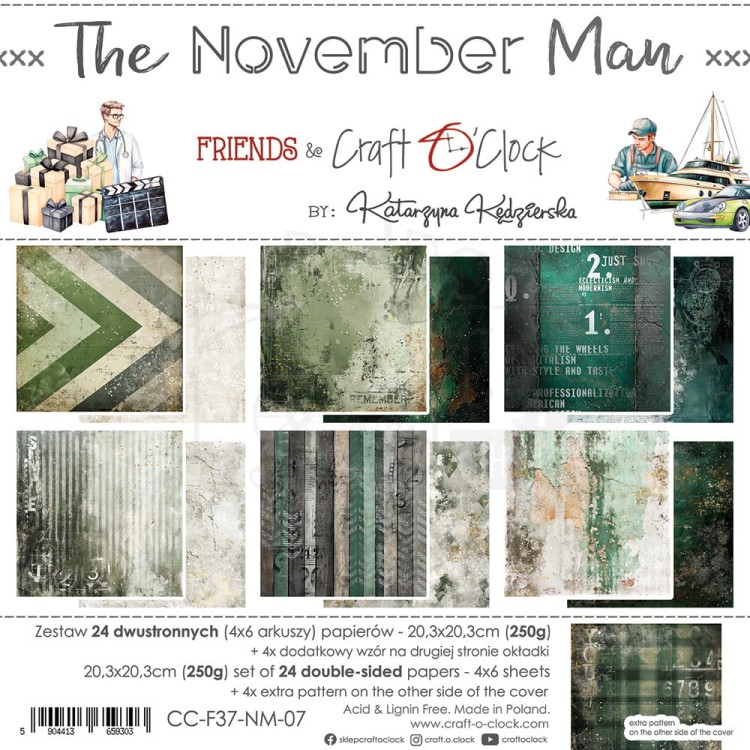 Zestaw papierów do scrapbookingu 20x20 The November Man CC-F37-NM-07 Craft O'Clock