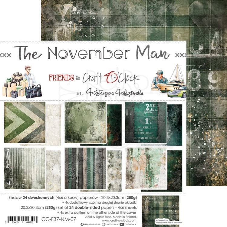 Zestaw papierów do scrapbookingu 20x20 The November Man CC-F37-NM-07 Craft O'Clock