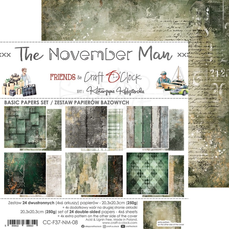 Zestaw papierów do scrapbookingu 20x20 The November Man Basic CC-F37-NM-08 Craft O'Clock