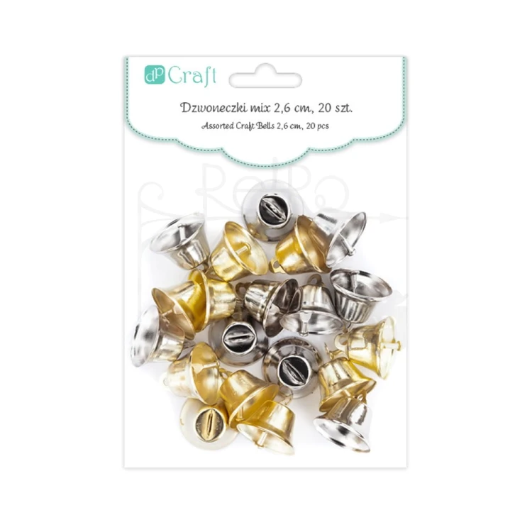 Dzwoneczki metalowe 2.6cm mix złote i srebrne 20 szt. DPME-007 dpCraft