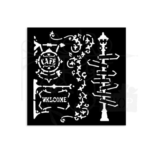 Szablon maska 12x12cm Art of Travelling Lampa uliczna i znak KSTDS08 Stamperia