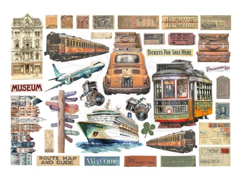Ozdoby papierowe samoprzylepne Ephemera Art of Travelling DFLCT58 Stamperia