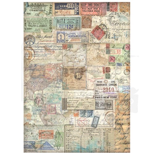 Papier ryżowy do decoupage A4 Art of Travelling Bilety DFSA4978 Stamperia