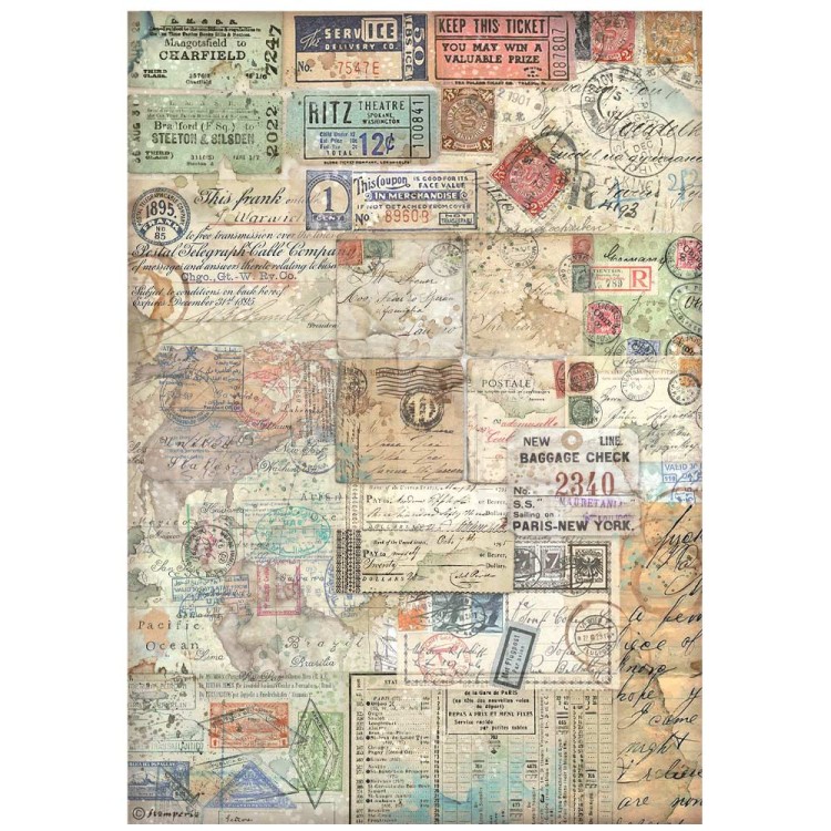 Papier ryżowy do decoupage A4 Art of Travelling Bilety DFSA4978 Stamperia