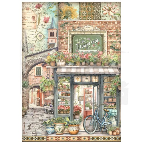 Papier ryżowy do decoupage A4 Art of Travelling Sklepik DFSA4977 Stamperia