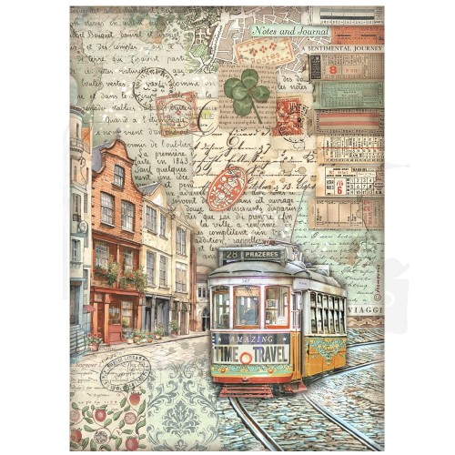 Papier ryżowy do decoupage A4 Art of Travelling Tramwaj DFSA4975 Stamperia