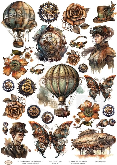 Papier do scrapbookingu A4 dodatki do wycinania Steampunk 01 A-P-034 Artistiko
