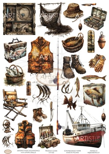 Papier do scrapbookingu A4 dodatki do wycinania Wędkarstwo 01 A-P-032 Artistiko