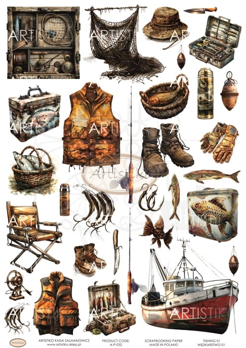 Papier do scrapbookingu A4 dodatki do wycinania Wędkarstwo 01 A-P-032 Artistiko