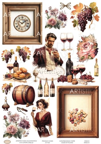 Papier do scrapbookingu A4 dodatki do wycinania Wino 01 A-P-031 Artistiko