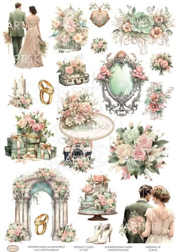 Papier do scrapbookingu A4 dodatki do wycinania Ślub 03 A-P-027 Artistiko