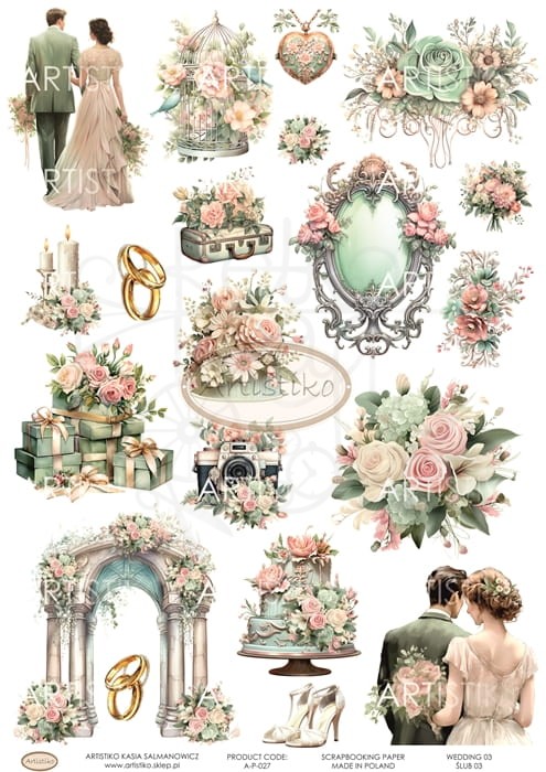 Papier do scrapbookingu A4 dodatki do wycinania Ślub 03 A-P-027 Artistiko