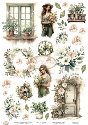 Papier do scrapbookingu A4 dodatki do wycinania Ogród 01 A-P-025 Artistiko