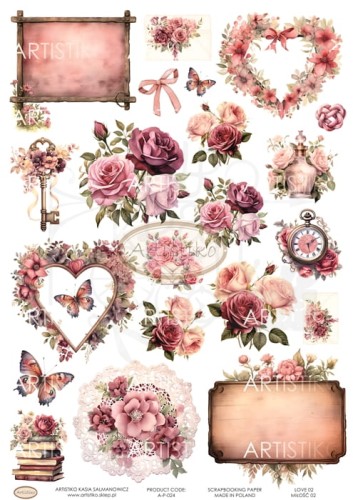 Papier do scrapbookingu A4 dodatki do wycinania Miłość 02 A-P-024 Artistiko