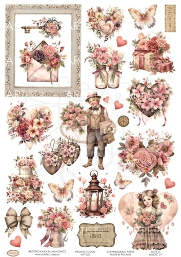 Papier do scrapbookingu A4 dodatki do wycinania Miłość 01 A-P-023 Artistiko