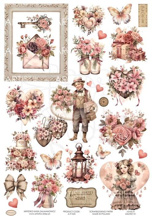 Papier do scrapbookingu A4 dodatki do wycinania Miłość 01 A-P-023 Artistiko