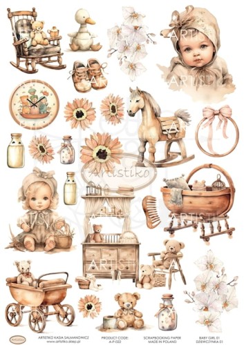 Papier do scrapbookingu A4 dodatki do wycinania Dziewczynka 01 A-P-022 Artistiko