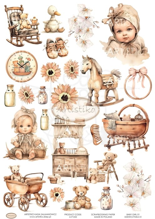 Papier do scrapbookingu A4 dodatki do wycinania Dziewczynka 01 A-P-022 Artistiko