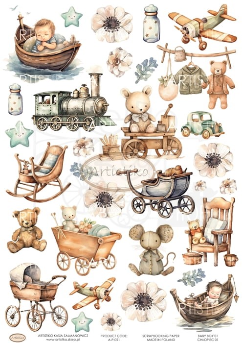 Papier do scrapbookingu A4 dodatki do wycinania Chłopiec 01 A-P-021 Artistiko