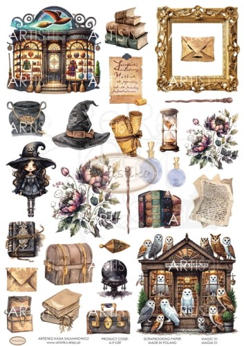Papier do scrapbookingu A4 dodatki do wycinania Magia 01 A-P-039 Artistiko