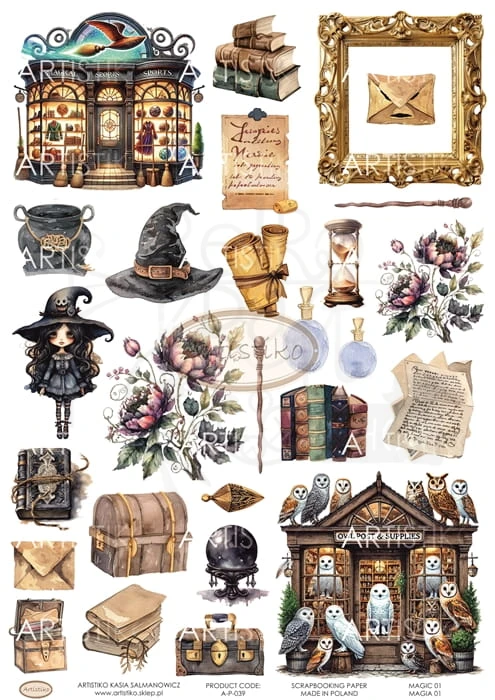 Papier do scrapbookingu A4 dodatki do wycinania Magia 01 A-P-039 Artistiko
