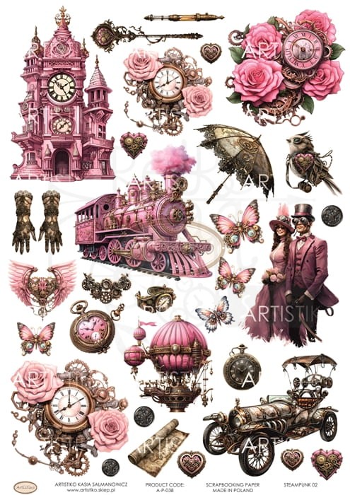 Papier do scrapbookingu A4 dodatki do wycinania Steampunk 02 A-P-038 Artistiko