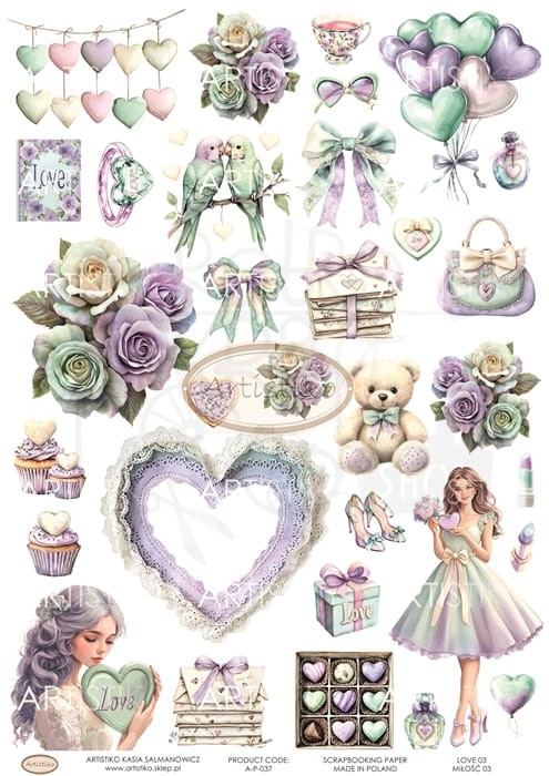 Papier do scrapbookingu A4 dodatki do wycinania Miłość 03 A-P-037 Artistiko