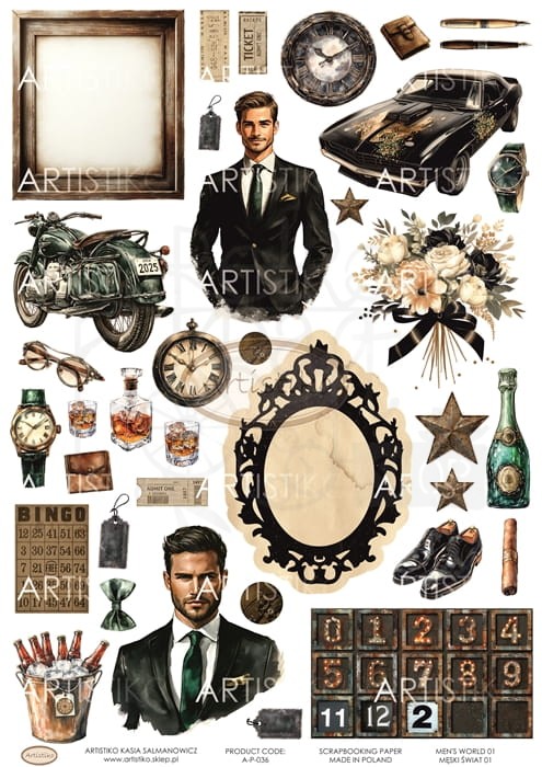 Papier do scrapbookingu A4 dodatki do wycinania Męski Świat 01 A-P-036 Artistiko