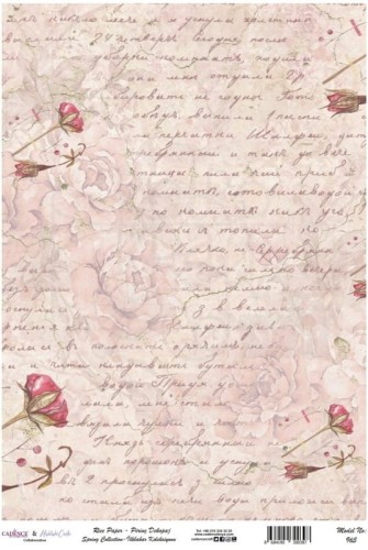 Papier ryżowy do decoupage A4 Kolekcja wiosenna Pismo i róże PR0965 Cadence