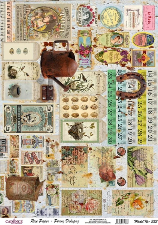 Papier ryżowy do decoupage A4 Etykiety i elementy retro PR0323 Cadence