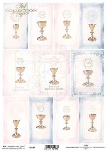 Papier do scrapbookingu A4 Tagi Pierwsza Komunia Święta TAG0081 ITD Collection