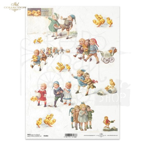 Papier ryżowy do decoupage A4 Wielkanoc retro dzieci R1082 ITD Collection