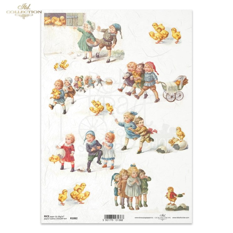 Papier ryżowy do decoupage A4 Wielkanoc retro dzieci R1082 ITD Collection
